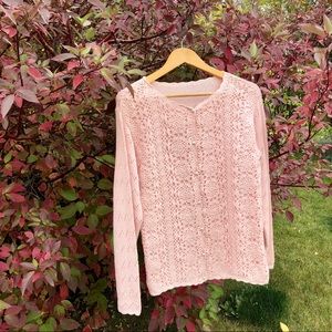 Knit pink cardigan with pearl buttons
